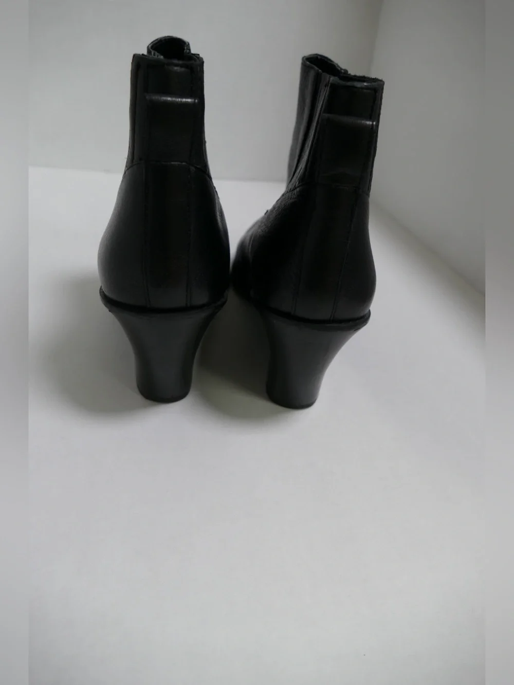 Women’s Black Leather Wedge Ankle Boots